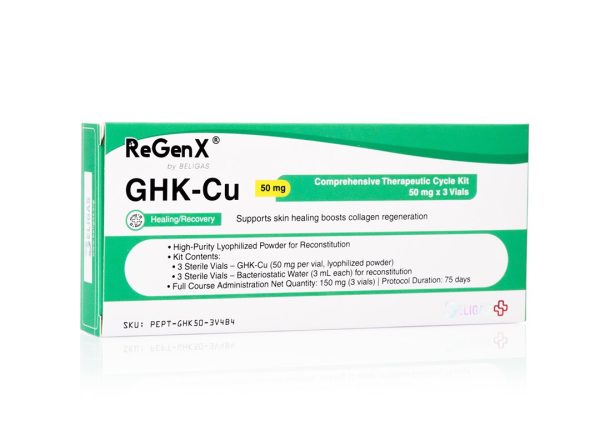 ReGenX GHK-Cu 50 mg/mL, 3 (50 mg) vials + 3 (3 mL) bac water - Beligas(international)