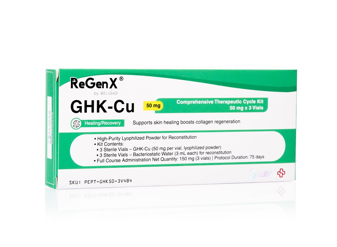 ReGenX GHK-Cu 50 mg/mL, 3 (50 mg) vials + 3 (3 mL) bac water - Beligas(international)